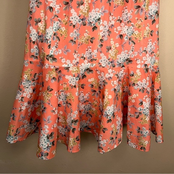 SIZE 2 J CREW PINK CORAL FLORAL RETRO DRESS PEPLUM COTTON PINUP RETRO - Picture 12 of 16